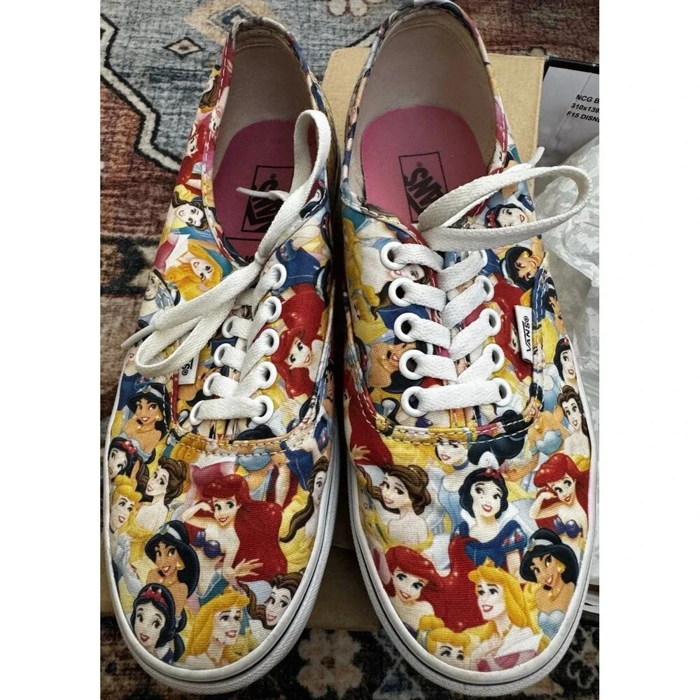 EUC W/BOX Disney Vans W8.5 M7 Princess Authentic All Over Print Sneakers Shoes